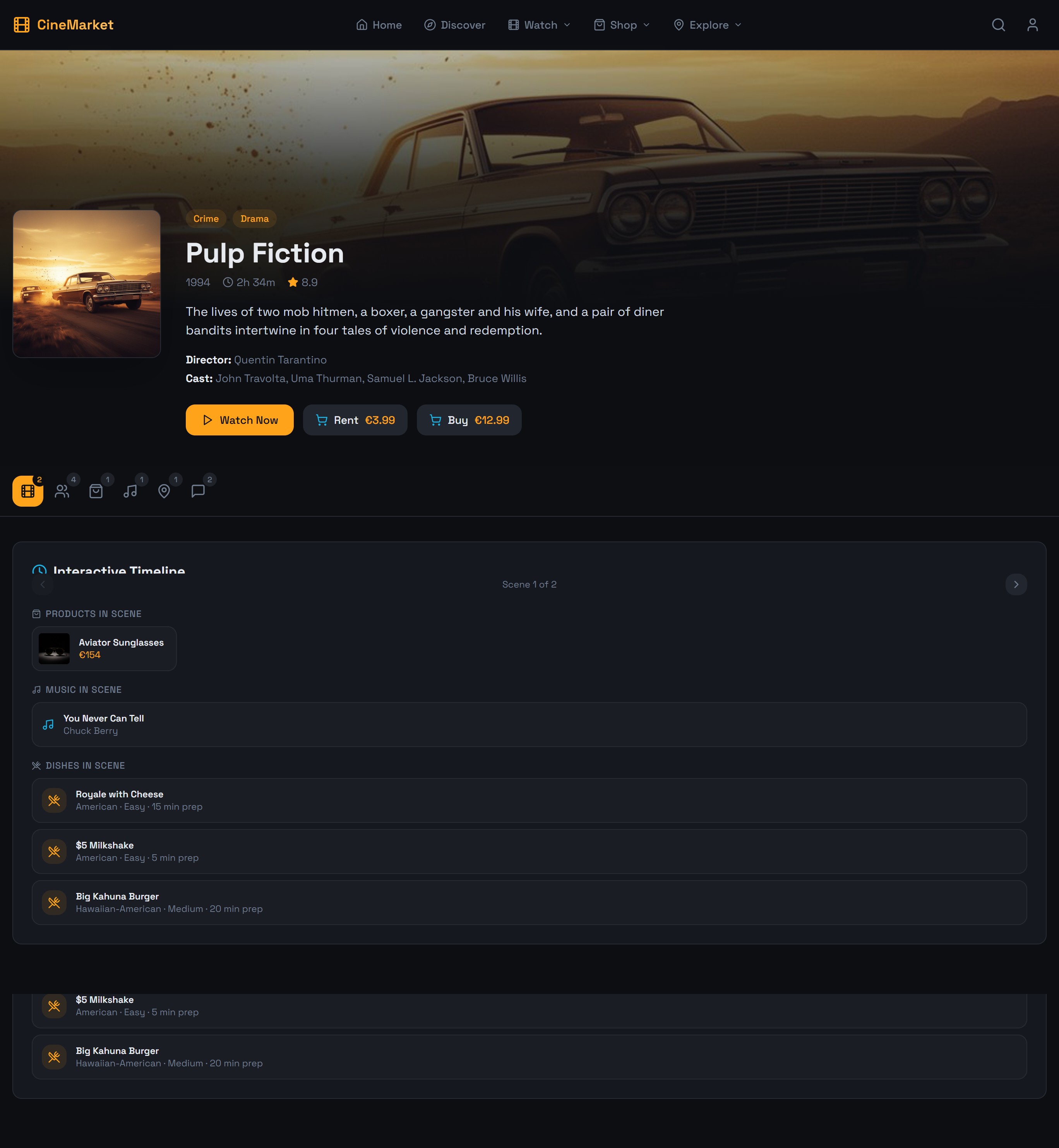 Scene Detail — Products · Music · Dishes